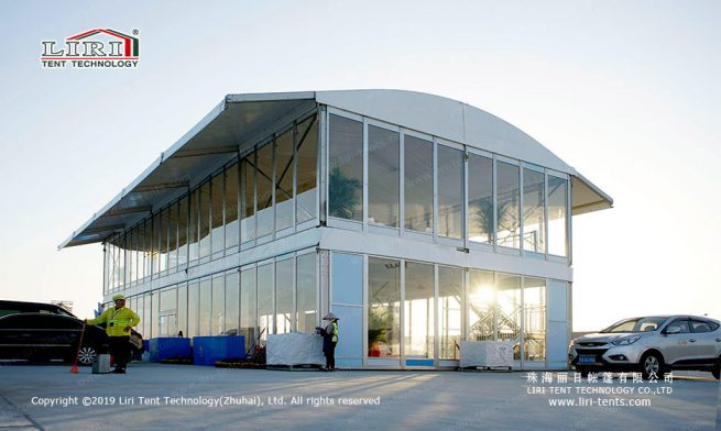 two story tent with arcum roof